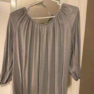 Grey long shirt with open cold shoulder sleeves